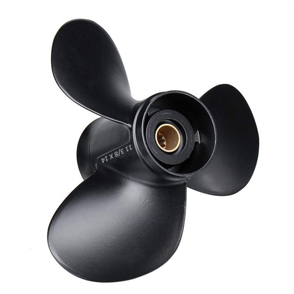 11 3/8 x 14 Outboard Propeller for 35-65HP Aluminum Alloy Black 13 Spline Tooth 3 Blade Boat Propeller