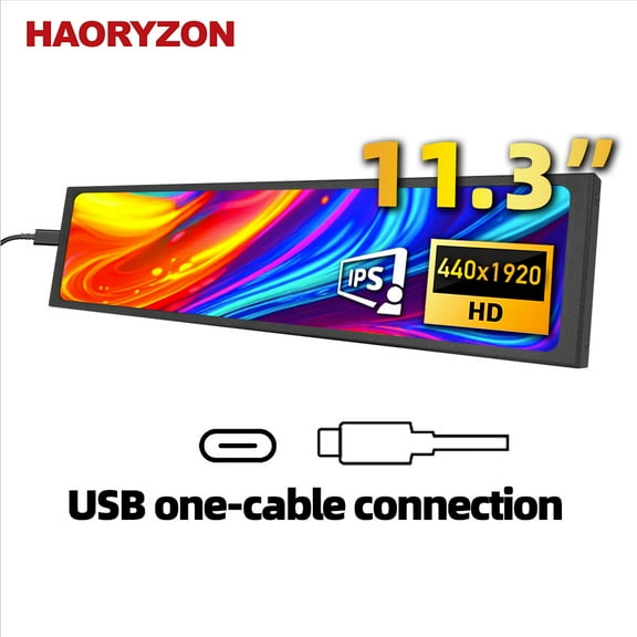 11.3 Inch Small Bar Monitor USB-C PC Temperature Display IPS Secondary Screen for Raspberry Pi AIDA64 CPU RAM Data Temperature Monitor for ARGB Computer Case