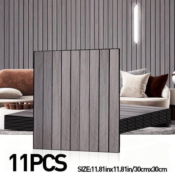 11/31 PCS Peel and Stick 3D Embossed Striped Vinyl Wall Panels Luxury Self-Adhesive Removable Waterproof Washable Impact Resistant for Living Room Bedroom Accent Wall 15.75"x15.75" 3.5MM Thick