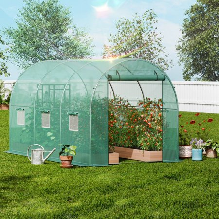 11.32x6.4x6.3ft Walk-in Greenhouse with PE Cover & Rust-Proof Galvanized Frame, Easy Assembly