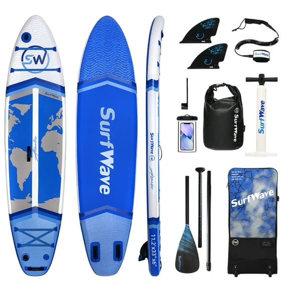 11'34"6" Inflatable Stand Up Paddle Board, High Strength PVC Drop Stitch SUP Board, Complete Accessory Pack, Lightweight Portable Paddleboard for Beginner Surfing, Lake & Coastal Water Recreation
