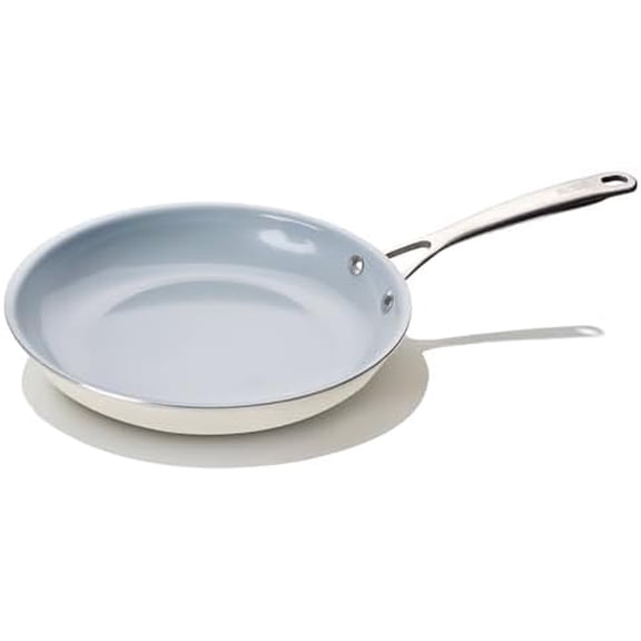 11" Ceramic Frying Pan with Stainless Steel Handle - Perfect Non Stick Frying Pans for Steak & Non Stick Cooking-Ceramic Pans Frying Pan Trendy Kitchen Essential for Young Chefs(Cream White)