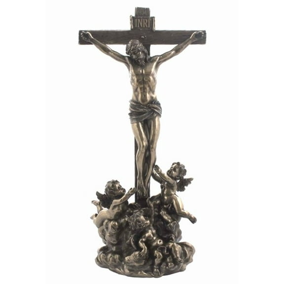 11.38 Inch Cherubs Tending Jesus on The Cross Cold Cast Bronze Statue