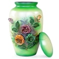 thumbnail image 1 of 11" 3D Carved Decorative Flowers Aluminum Metal Cremation Urns for Human Ashes | Hand-Crafted Large Urn for Adult Cremation (Roses Green), 1 of 2