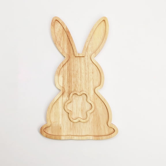 11.4" Easter Bunny Wooden Platter, Reusable Rabbit Shaped Serving Tray Charcuterie Board Dinner Tray Candy Dish Food Tray, Funny Easter Party Decorations