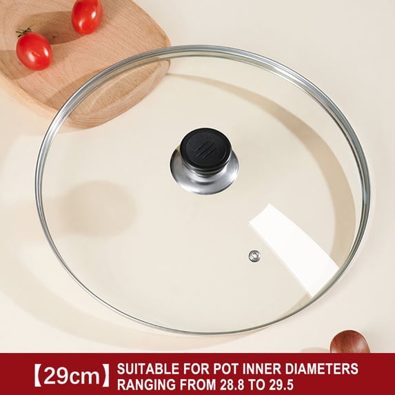 11.4 Inch Pan Lid, Universal Replacement Pot Lid for Frying Pans, Cast Iron Skillets, Round Tempered Glass Pan Cover with Steam Vent