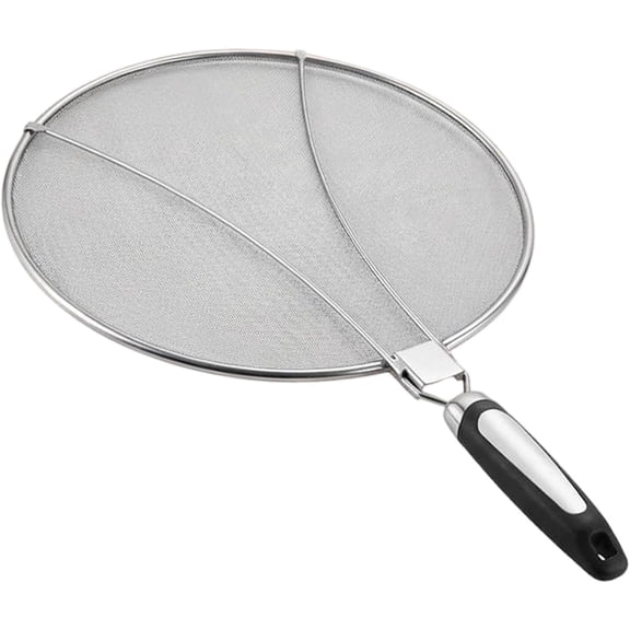 11.4" Stainless Steel Splatter Guard for Frying Pan, Fine Mesh Grease Screen with Stay-Cool Handle, Oil Splash Guard for Frying Bacon, Chicken & Fries (k)