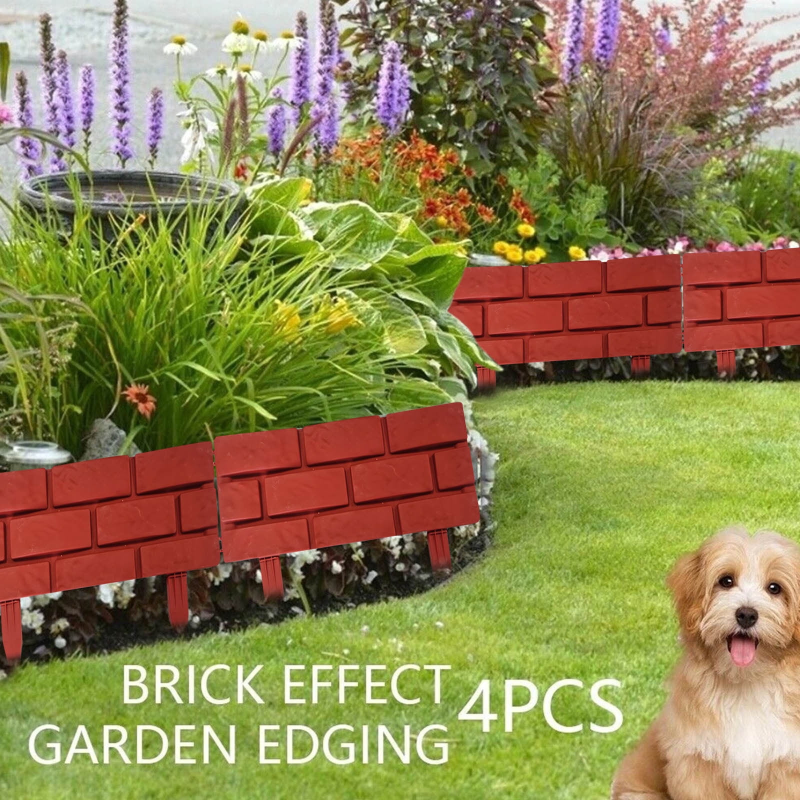 11.4 x 17.7 in Brick Effect Lawn Garden Edging Fence – Flexible Shrub Pathway Border for Flower Beds, Yard and Garden Decoration（4PCS）