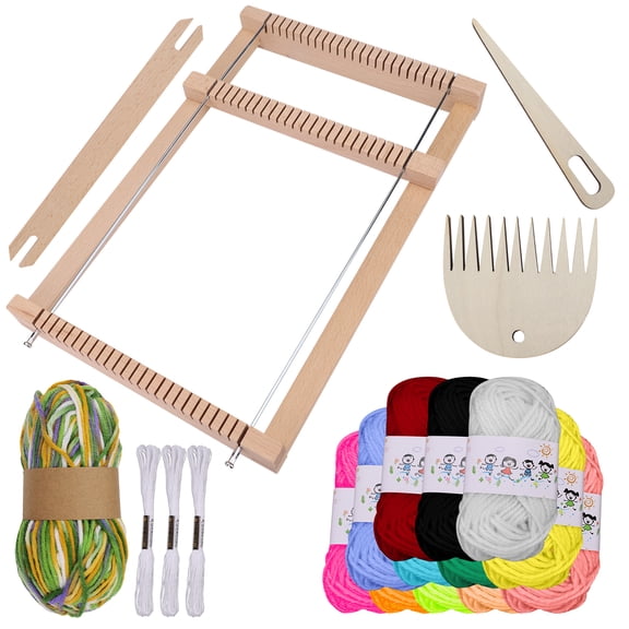 11.4'' x 7.4''/29 x 19 CM Wooden Weaving Loom Kit, Multi-Craft Weaving Loom for Adults Frame with 12 Colorful Yarns & Tools DIY Beginners Knitting Blanket Tapestry