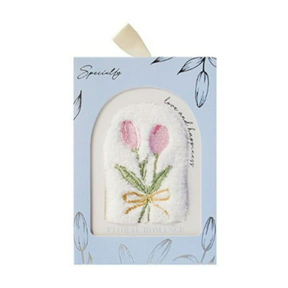 11.41in Floral Tulips Embroidered Towel Absorbent Face Hand Towel Soft Bath Gift Home Decor(Blue)
