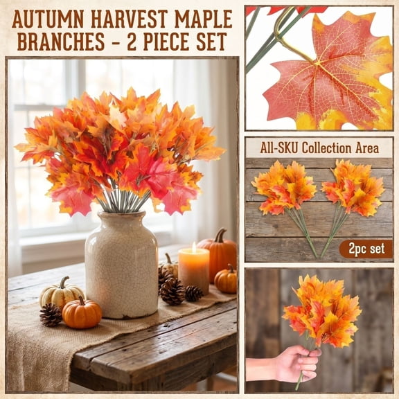 11.42 Inch Artificial Fall Maple Leaf Bush Picks 2PCS, Orange Red Stem Bouquet, Fake Autumn Foliage Floral Picks for Vase Filler Table Centerpiece Mantel Farmhouse Thanksgiving Harvest Home Decor