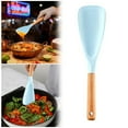 thumbnail image 1 of 11.42 Inch Multifunction Cooking Spoon for Nonstick Cookwares Great for Cooking and Serving Sturdy BPA-Free Matte Silicone Wood Handle Spoon Spatula Spoon for Mixing Scoop and Scrape (Light Blue), 1 of 6