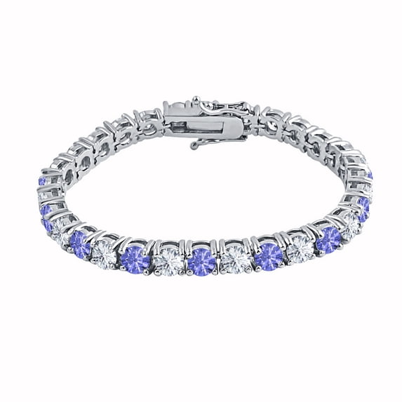 11.43 CTW Round Cut Simulated Diamond & Tanzanite 14K White Gold Plated S925 Tennis Bracelet 6" Men's & Women's