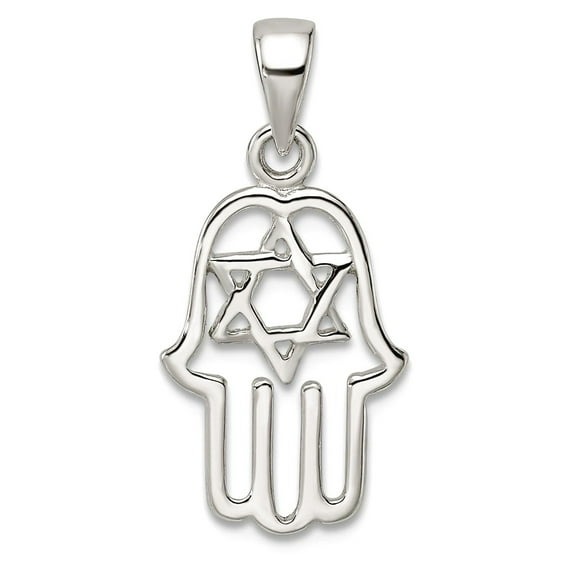 11.46mm 925 Sterling Silver Polished Chamseh With Religious Judaica Star of David Pendant Necklace Pendant for Women