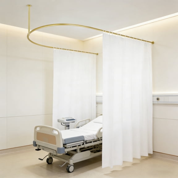 11.48*7.22ft U-shaped Salon Partition Curtain,Room Divider with Curtain Gold+Milky-white for Clothing Stores