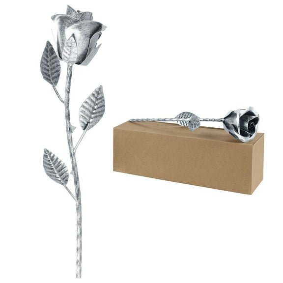 11.4Inch Handcrafted Metal Rose, Valentines Day Rose Gift, Forever Flower Iron Sculpture for Anniversary, Mothers Day, Christmas, Birthday, Silver