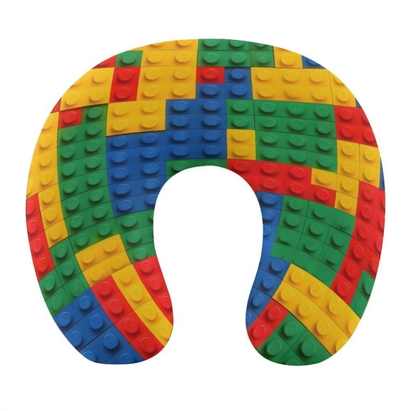 11.4in U-Shaped Pillow Strap With A High Resilience Memory Foam Core And A Detachable Zipper For Neck Relief Multicolored Building Block (4)