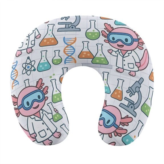 11.4in U-Shaped Pillow Strap With A High Resilience Memory Foam Core And A Detachable Zipper For Neck Relief Science Lab Axolotls - Educational Play