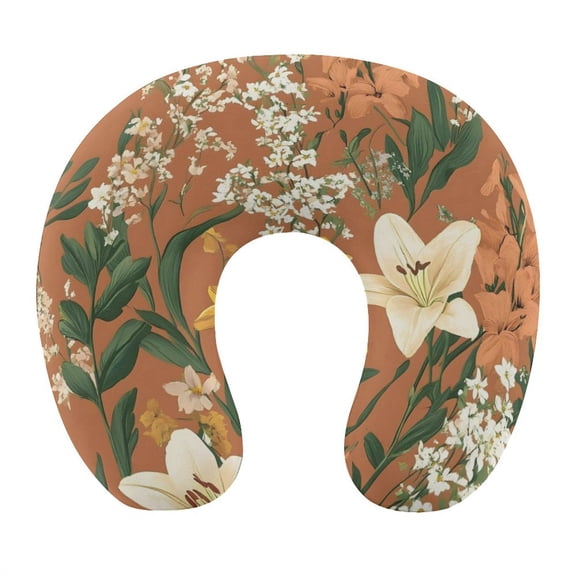 11.4in U-Shaped Pillow Strap With A High Resilience Memory Foam Core And A Detachable Zipper For Neck Relief Yellow Background with Flowers