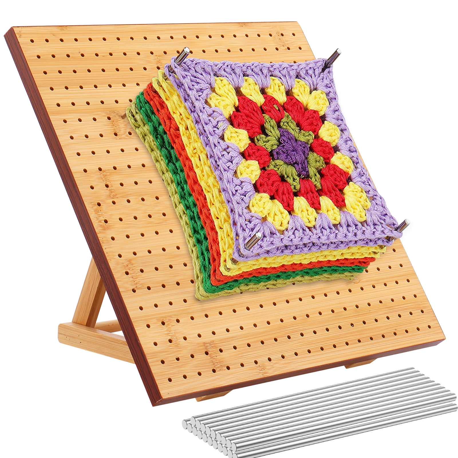 11.4inch Crochet Blocking Board with 20 Steel Rod Bamboo Wooden