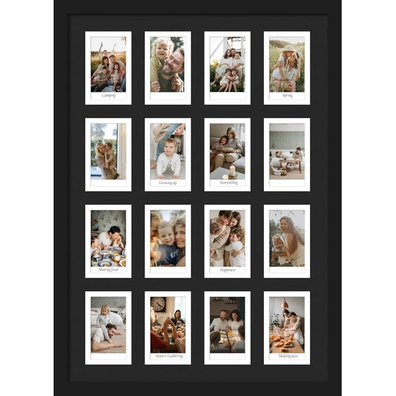 11.4x16.1 Polaroid collage frame for Polaroid 2x3 Mini Instant Prints Photo with 16 Openings, Mini Picture Frames Wall Display with Polished Plexiglas Balck
