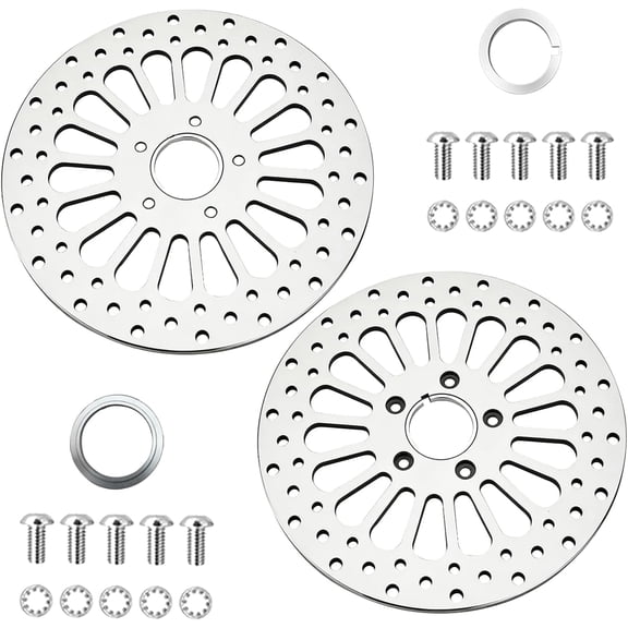 11.5'' 1 Piece Front Rotor and 1 Piece Rear Rotor Compatible with Harley Rotor Sportster1200, Dyna,Softail,Fat Boy,Super Glide,Heritage Softail,Softail Springer,Sportster 883, Polished Finish