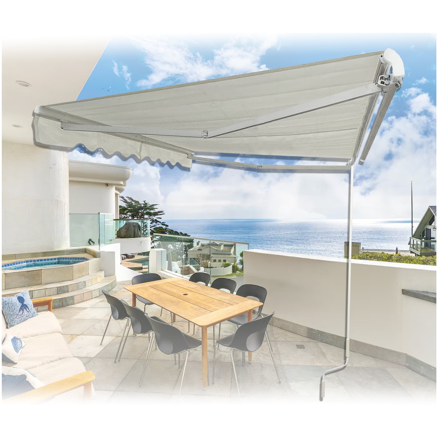 11.5'×8'Retractable Awning Aluminum Patio Sun Shade w/Crank Handle