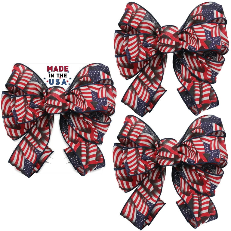 11.5 American Flag Ribbon Bows, Patriotic Red White & Blue, 3Pk by Gwen  Studios 