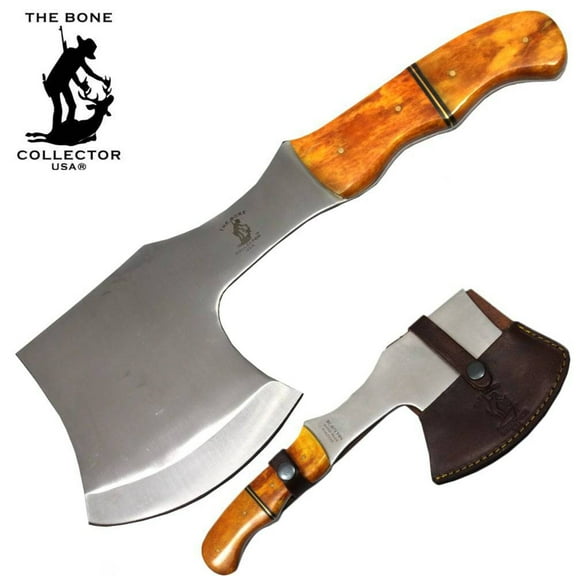 11.5" Bone Collector Yellow Bovine Handle Full Tang Axe with Leather Sheath