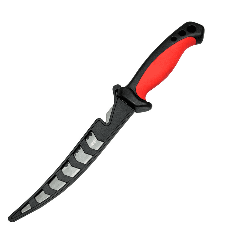 11.5 inch Defender Comfort Red Grip Fish Fillet Knife Serrated Edge Blade w/ Sheath, Size: One Size