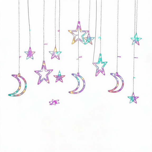 11.5 Foot Decorative Starry Sky String Screen Light, Moon And Star Led Night Light Suitable For Home Decoration Parties, Usb Power Supply, Multi Colored