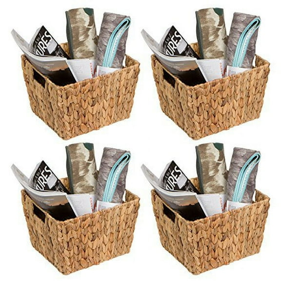 11.5" Hyacinth Storage Basket with Handles, Rectangular, by Trademark Innovations (Set of 4)