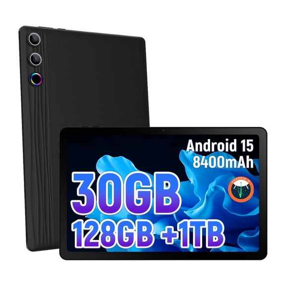 11.5 Inch Android 16 Tablet, 30GB RAM+128GB ROM, 2K FHD Display, 8400mAh Battery, 6G WiFi, Dual Camera, Black