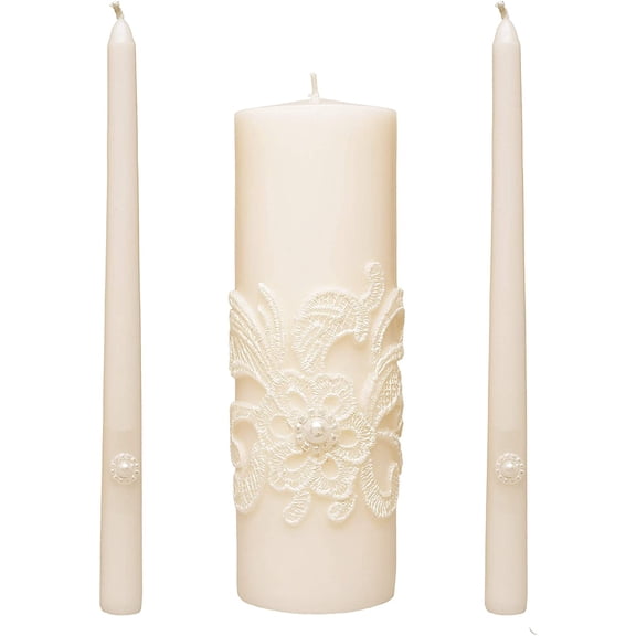 11.5-Inch Cream Unity Candles for Wedding - Set of 3, Including 1 Pillar and 2 Taper Ideal Weddings, Special Events, Emergency Lighting, Reiki Spa