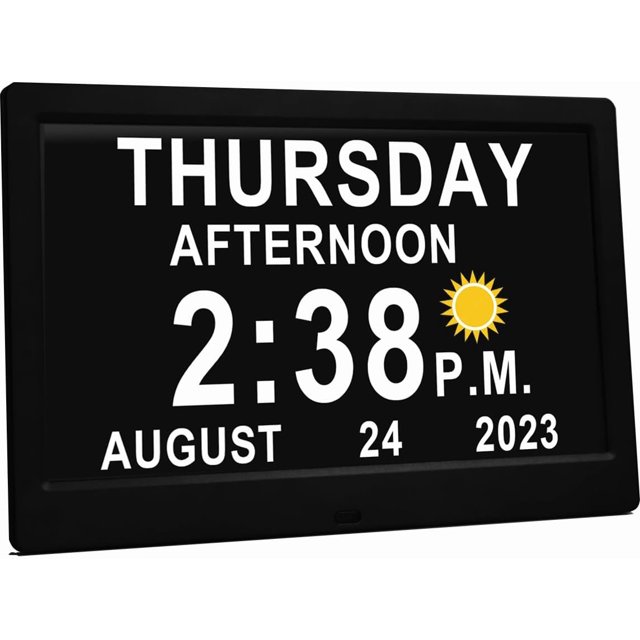 11.5 Inch Large Digital Clock with Auto DST and Sun Moon Icons, Custom Reminders and Calendar