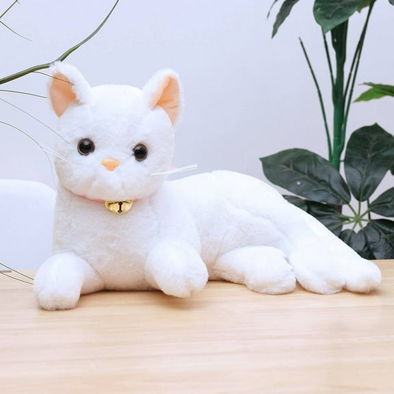 11.5 Inches Simulation Pure White Cat Plush Toys - Real Life White Cat Simulation Plush Toys, Lifelike Cats Doll Kitten Farm Animals Stuffed Animal Toys Black Eyes Birthday Gifts for Kids