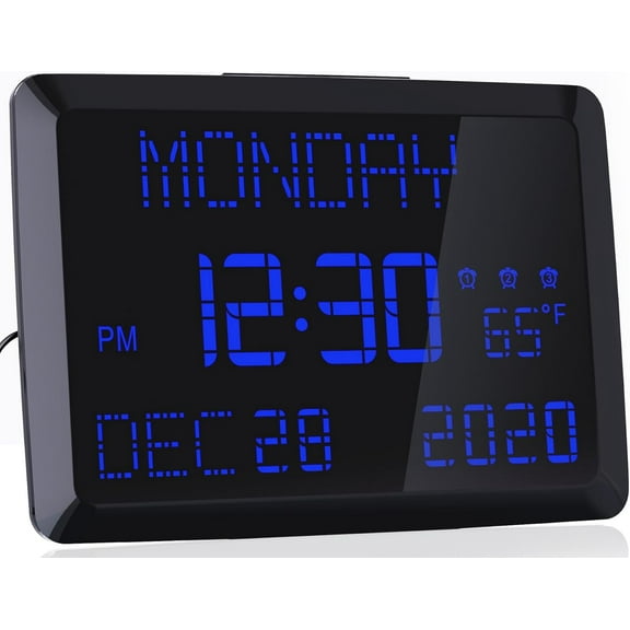 11.5" Large Display Digital Calendar Clock for Seniors, Digital Clock with Date and Day of Week for Elderly, 3 Alarms, 5 Dimmer, Temperature, Alarm Clock for Bedroom Living Room
