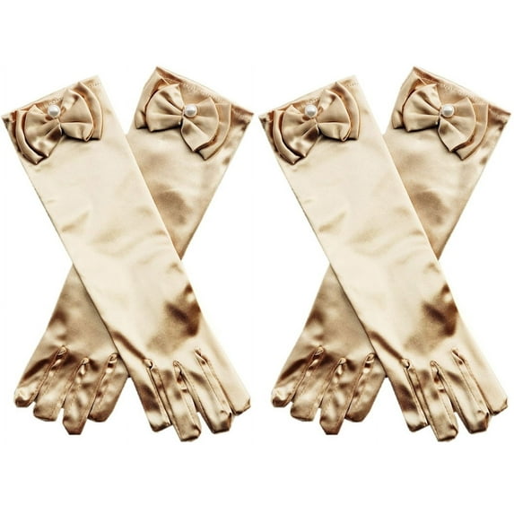 11.5" Long Satin Bowknot Gloves for Little Girls,Special Occasion Gloves for Parties, Flower Girls, Princess, Cosplay, Halloween, Wedding, & communion