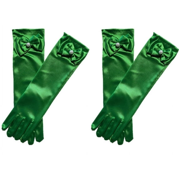 11.5" Long Satin Bowknot Gloves for Little Girls,Special Occasion Gloves for Parties, Flower Girls, Princess, Cosplay, Halloween, Wedding, & communion