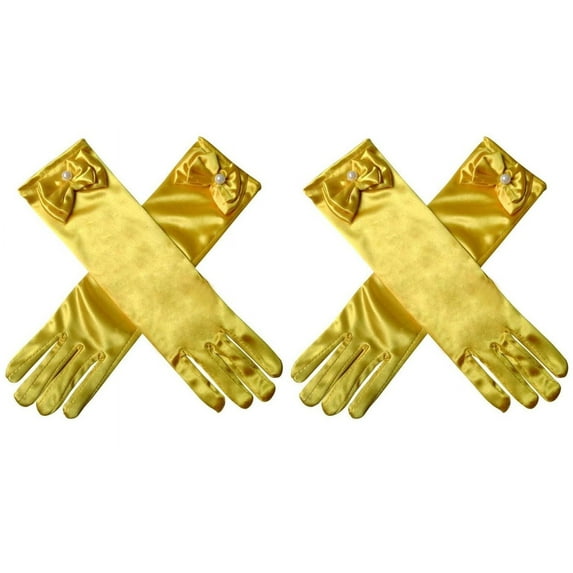 11.5" Long Satin Bowknot Gloves for Little Girls,Special Occasion Gloves for Parties, Flower Girls, Princess, Cosplay, Halloween, Wedding, & communion