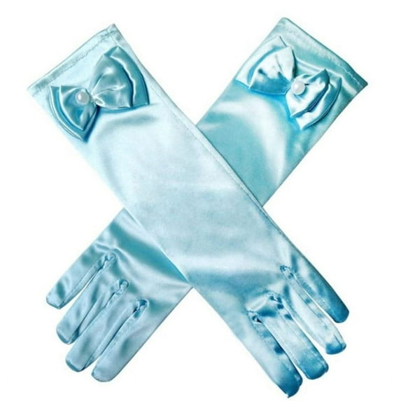 11.5" Long Satin Bowknot Gloves for Little Girls,Special Occasion Gloves for Parties, Flower Girls, Princess, Cosplay, Halloween, Wedding, & communion