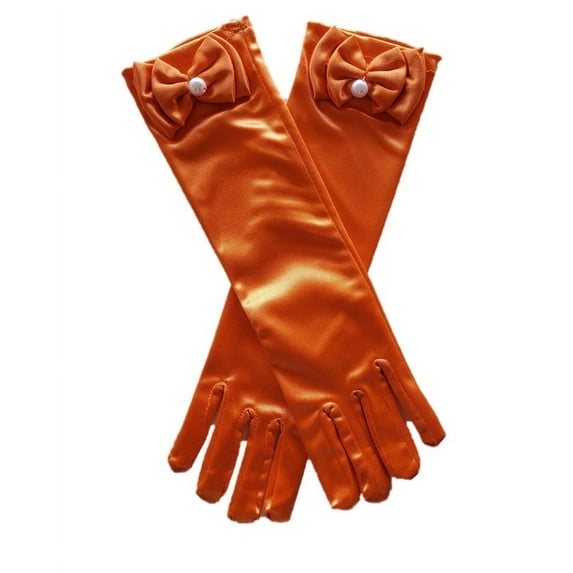 11.5" Long Satin Bowknot Gloves for Little Girls,Special Occasion Gloves for Parties, Flower Girls, Princess, Cosplay, Halloween, Wedding, & communion