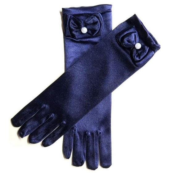 11.5" Long Satin Bowknot Gloves for Little Girls,Special Occasion Gloves for Parties, Flower Girls, Princess, Cosplay, Halloween, Wedding, & communion