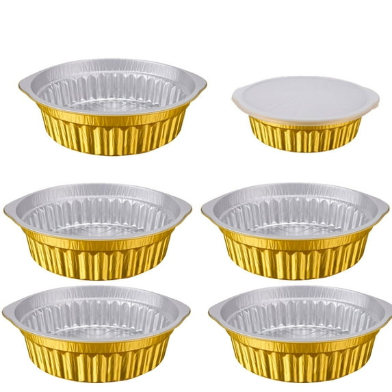 11.5" Round Deepening Gold Aluminum Foil Pans With Lids Chafing Dish Heavy Duty Disposable Hot Pot 10 Set For Microwave & Oven Cooking Baking Takeaway Food Container,Aluminum Foil Lunch Box Oven * 10