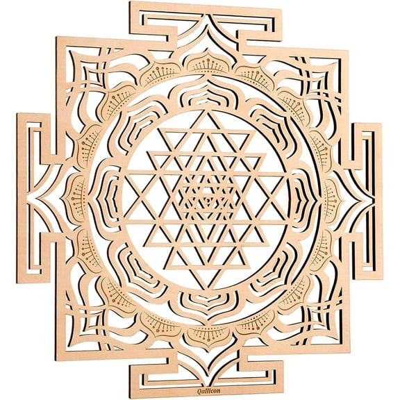 11.5'' Sri Yantra Wall Decor, Mandala Sacred Geometry Wall Art, Crystal Grid Chakra Wooden Yoga Art, Meditation Altar Zen Decor Spiritual Gifts