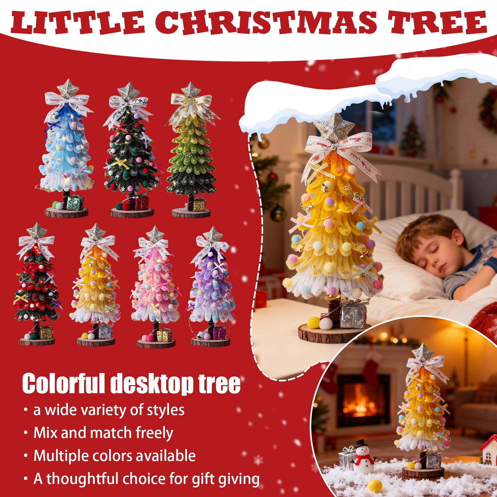 11.5" Tabletop Mini Christmas Tree with Multiple Cheerful Colors Small ...
