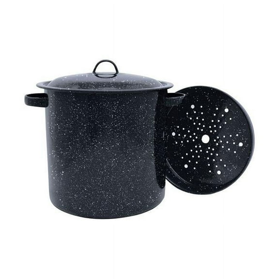 11.5 in. 15.5 qt. Ceramic Over Steel Stock Pot Black & White