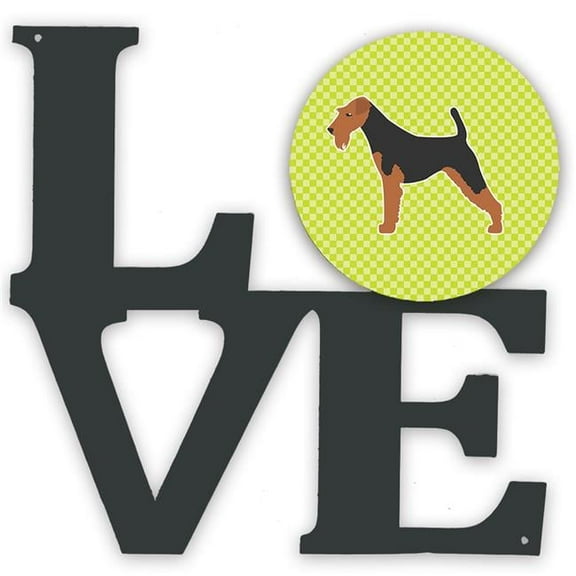 11.5 x 11.75 in. Airedale Terrier Checkerboard Green Metal Artwork Love Wall Decor