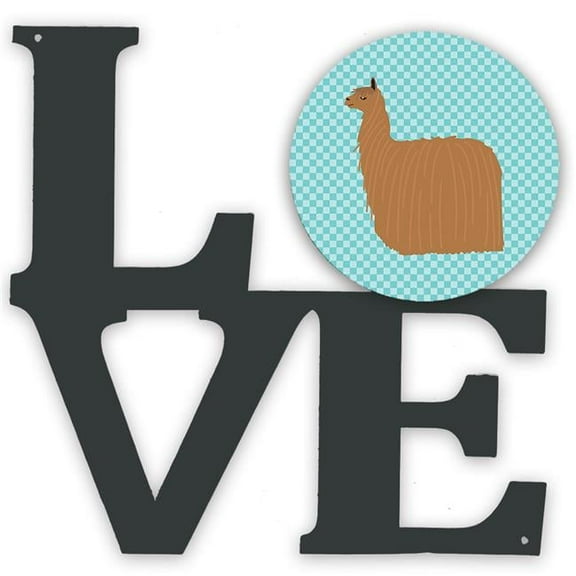 11.5 x 11.75 in. Alpaca Suri Blue Check Metal Artwork Love Wall Decor
