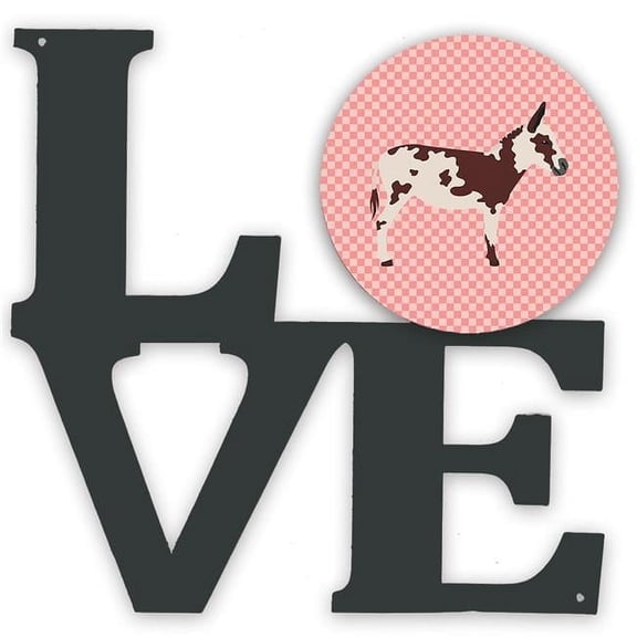 11.5 x 11.75 in. American Spotted Donkey Pink Check Metal Artwork Love Wall Decor